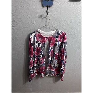 Alfred Dunner Floral Sequin Button‎ Front Cardigan Women's Size Large